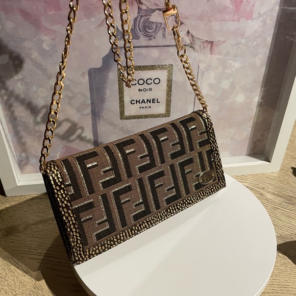 Fendi Handbags - Fendi Zucca Brown with Gold Monogram bifold wallet.